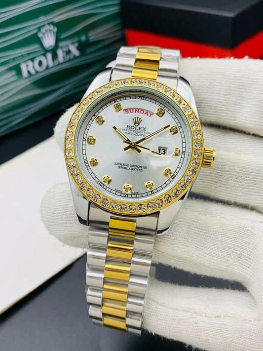 Rolex Stone Buzzle Date & Day Working (White Dial)
