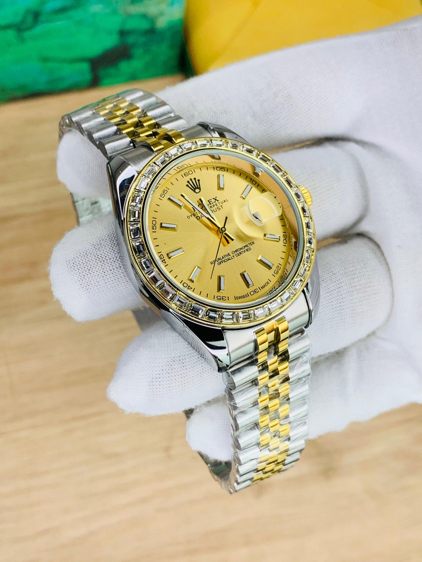 OYSTER STONE BEZEL MODEL | GOLD DIAL DOUBLE TONE