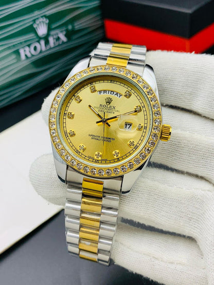 Rolex Stone Buzzle Date & Day Working (Gold Double tone)