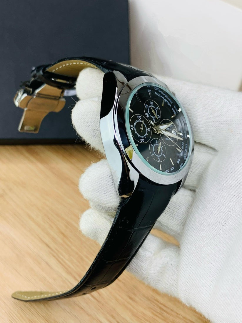 Branded Chronograph working Watch (Black Silver)