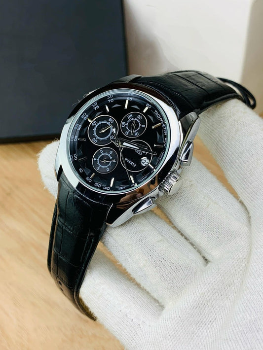 Branded Chronograph working Watch (Black Silver)