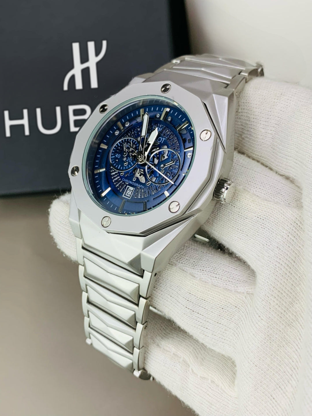 Matte HB Skeleton | Diamond Cut Model | Engraved Chain (Silver Blue)