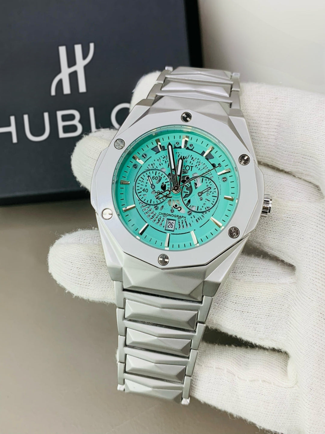 Matte HB Skeleton | Diamond Cut Model | Engraved Chain (Silver Tiffany)