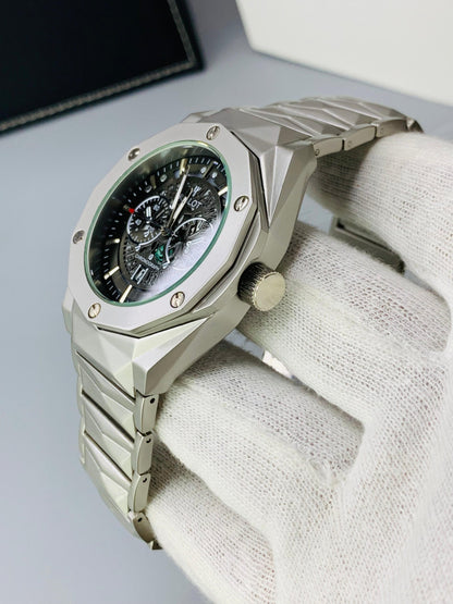 Matte HB Skeleton | Diamond Cut Model | Engraved Chain (Silver Black)