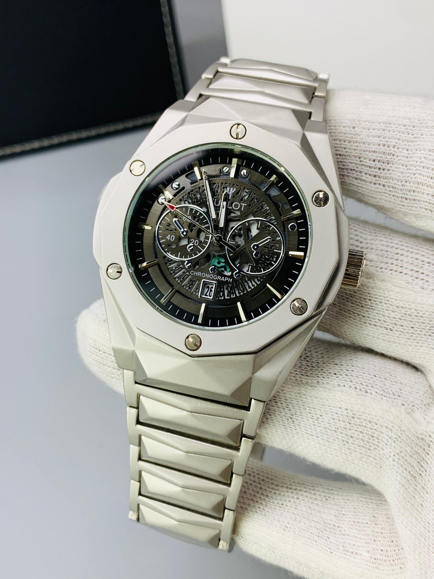 Matte HB Skeleton | Diamond Cut Model | Engraved Chain (Silver Black)