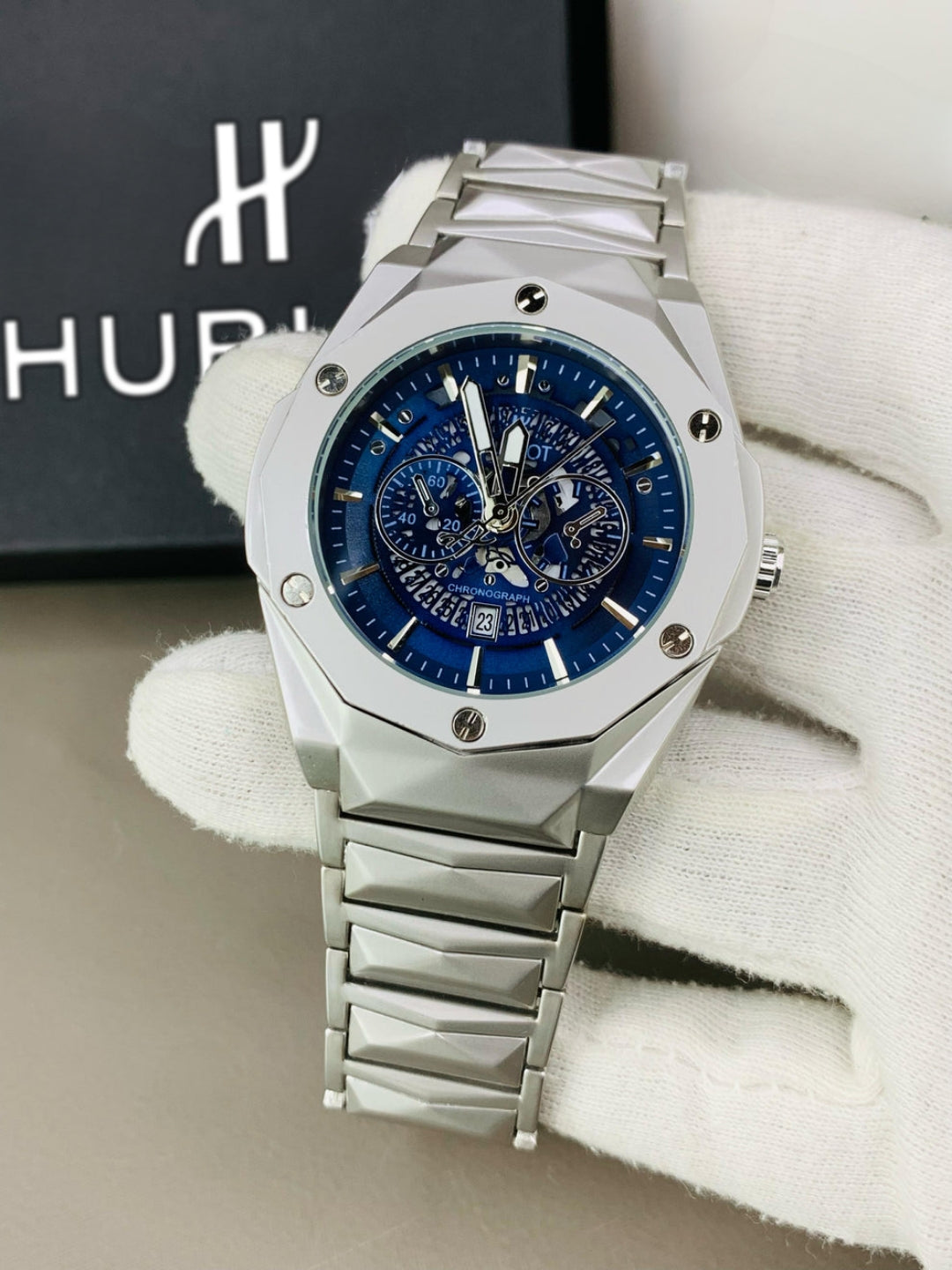 Matte HB Skeleton | Diamond Cut Model | Engraved Chain (Silver Blue)