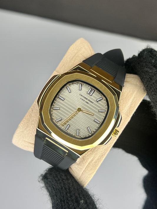Universe Point Silicone Strap (White Dial Golden Bezel)