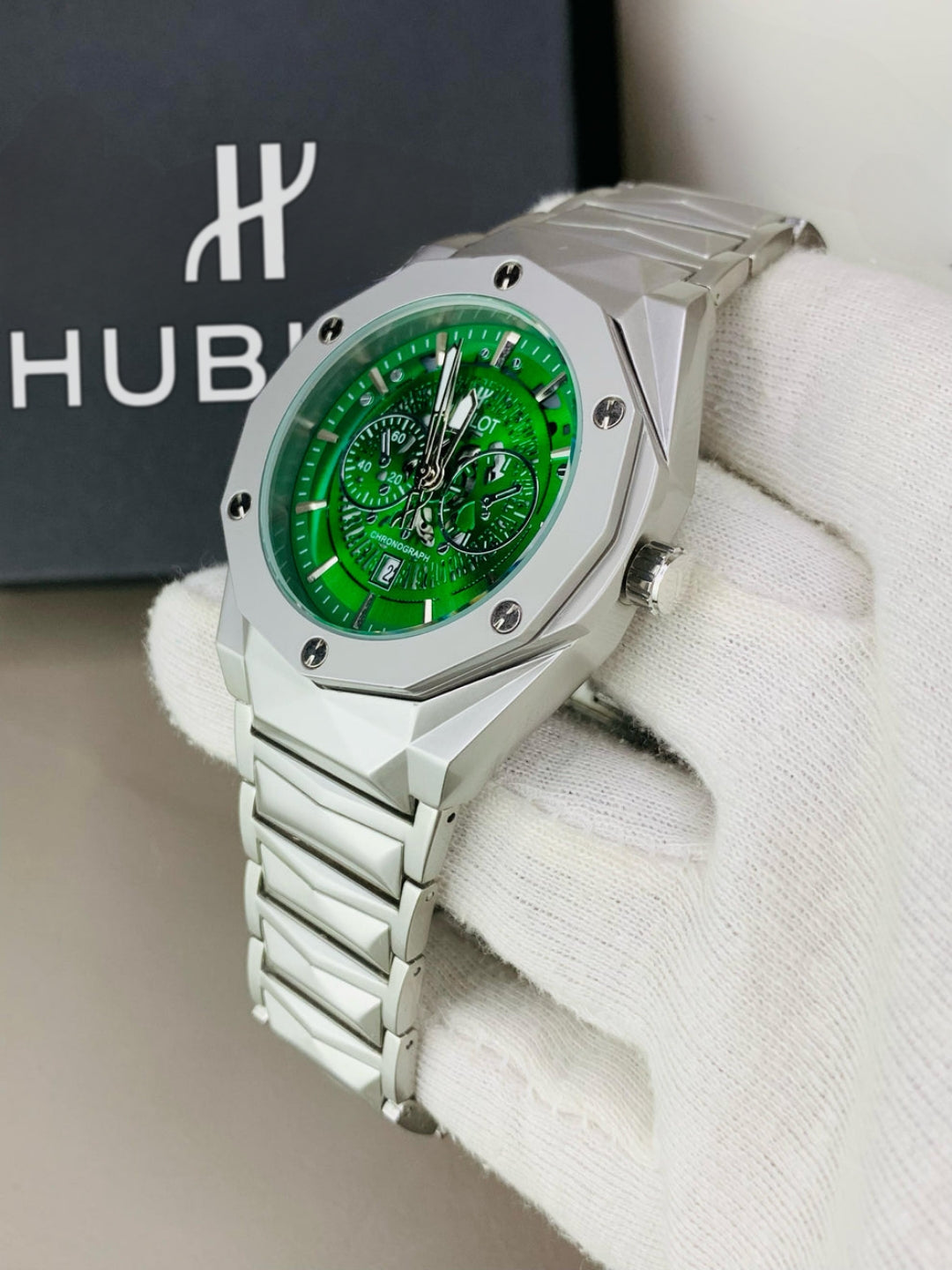 Matte HB Skeleton | Diamond Cut Model | Engraved Chain (Silver Green)