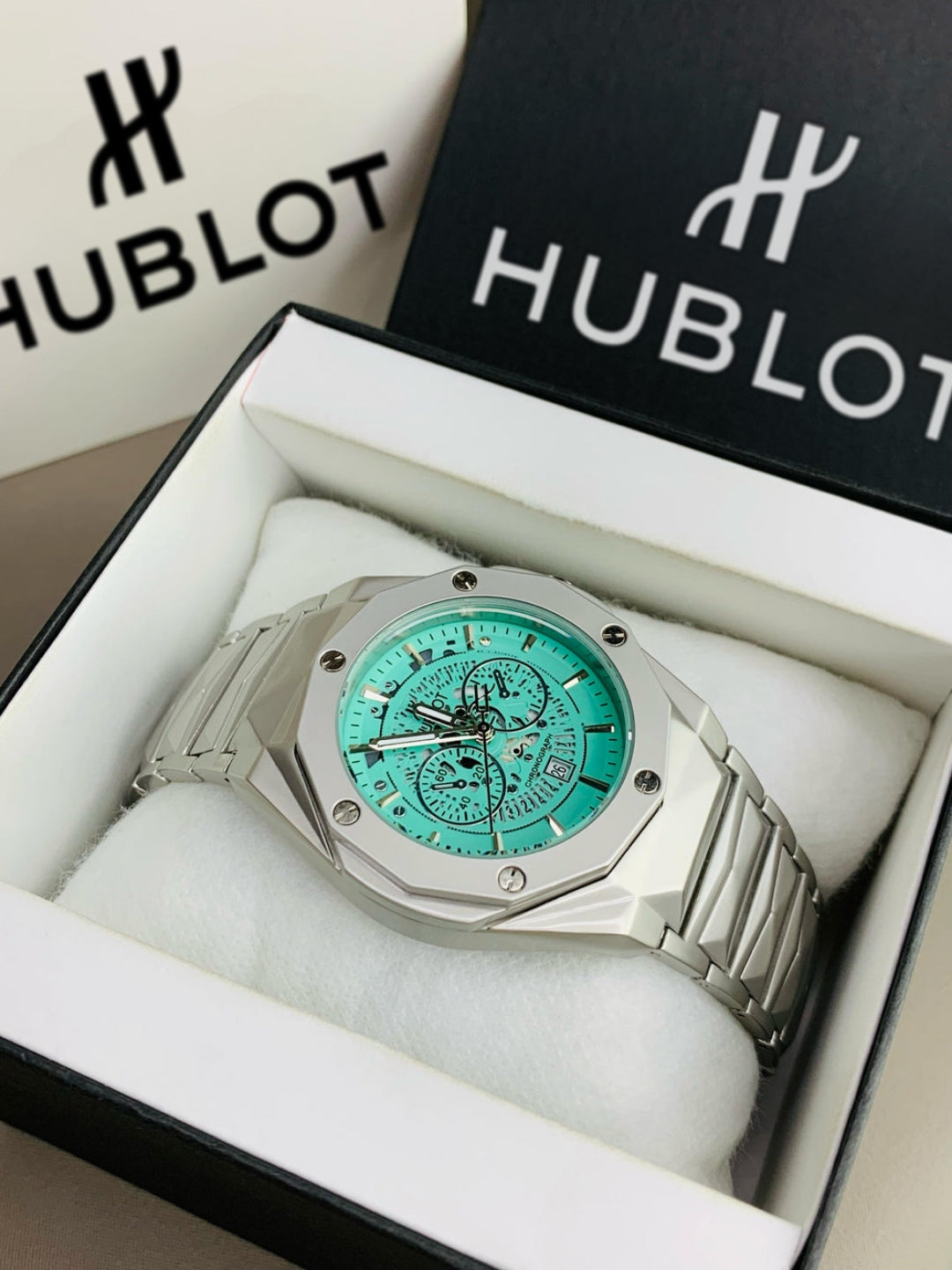 Matte HB Skeleton | Diamond Cut Model | Engraved Chain (Silver Tiffany)
