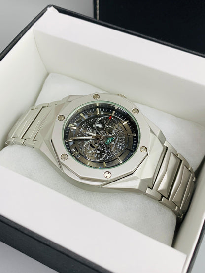 Matte HB Skeleton | Diamond Cut Model | Engraved Chain (Silver Black)